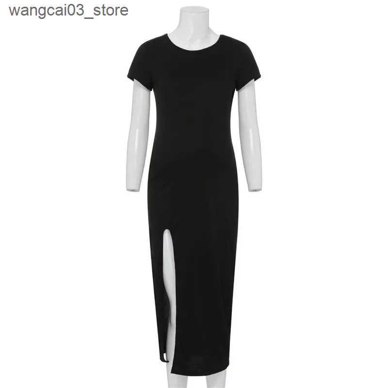 Maternity Dresses Pregnant Tight Open Long Dress Women Solid O-Neck Short Sleeve Maternity Spring Summer Pregnancy Clothes L240910