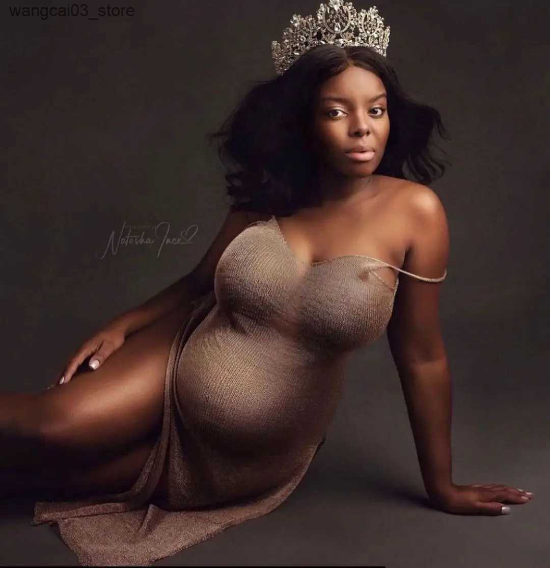 Maternity Dresses Maternity Dresses for Photo Shoot Pregnancy Dress Photography Shoot Gold Knitted Robe Clothing Props L240910