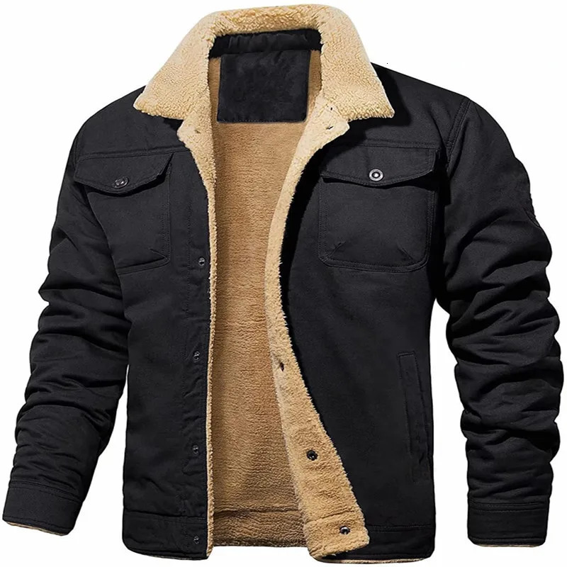 Winter mens bomber jacket high-quality mens plush thick wool jacket mens lapel embroidered thick warm cargo jacket Coats 5XL 241007