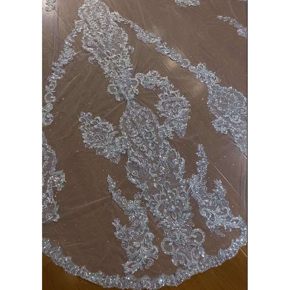 Beading Lace Veil 500cm long Off The Shoulder Sequins or-Length Princess Bride Vestido De Noiva Custom Made