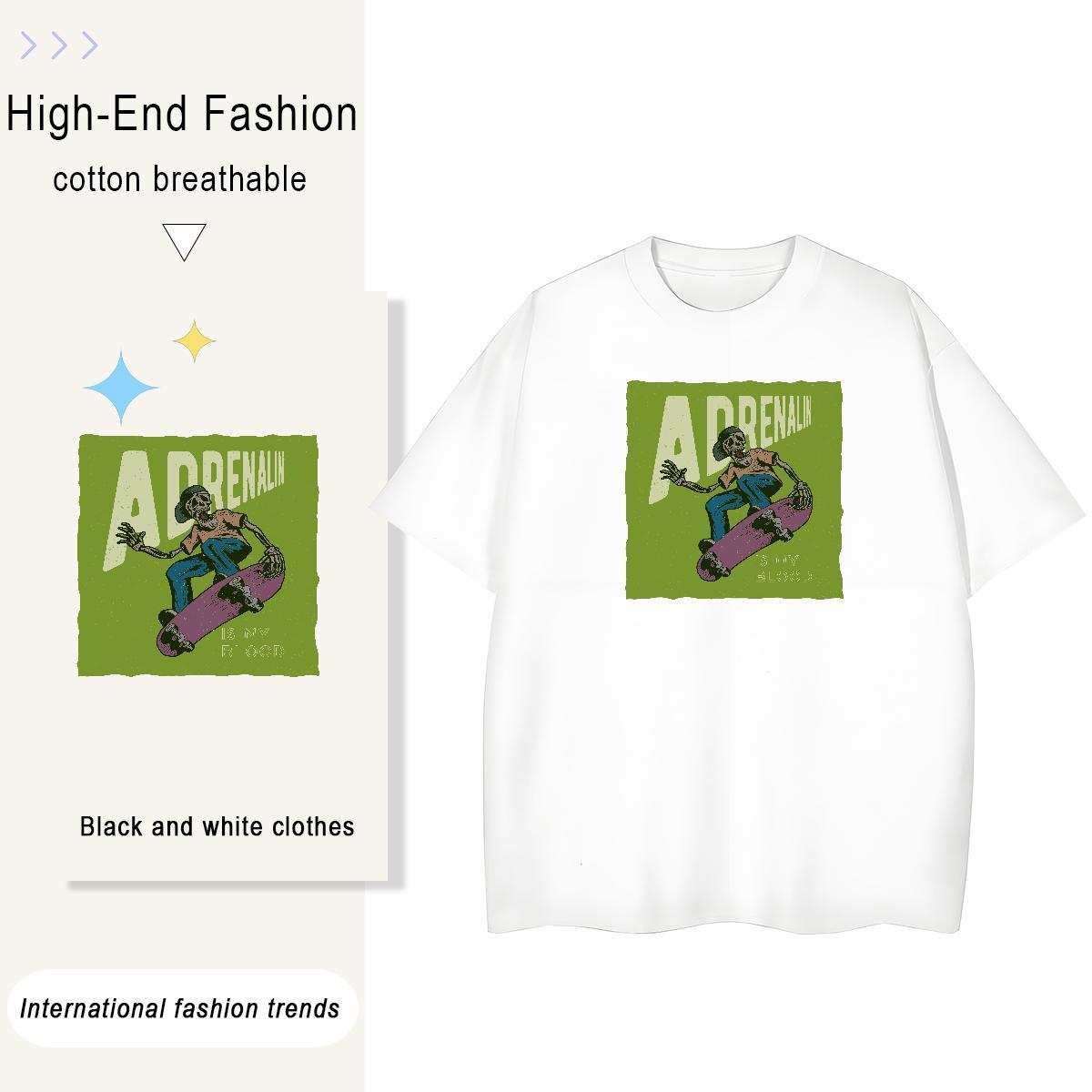 2024 Casual T-Shirts for Women 230g Pure Cotton Breathable Short Sleeve Spring Summer skull Women Tees Popular White Plus Size Tshirts