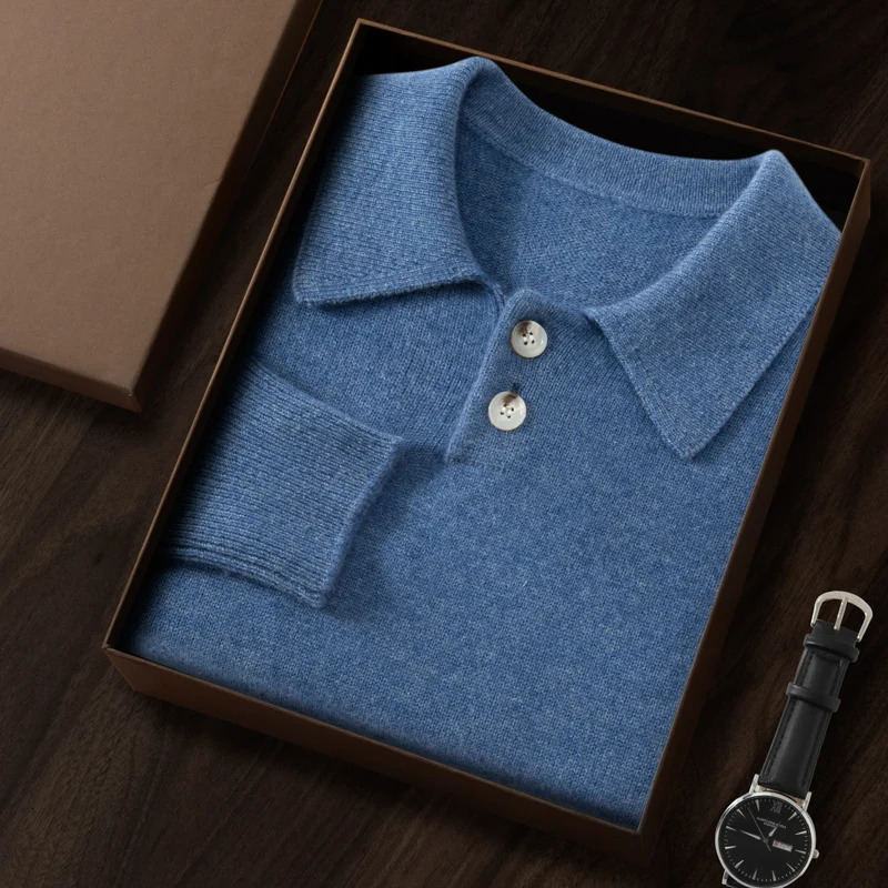ZOCEPT 100 Goat Cashmere Pullover for Men High Quality Winter Knitted Warm Thickened Sweater Solid POLO Collar 241009