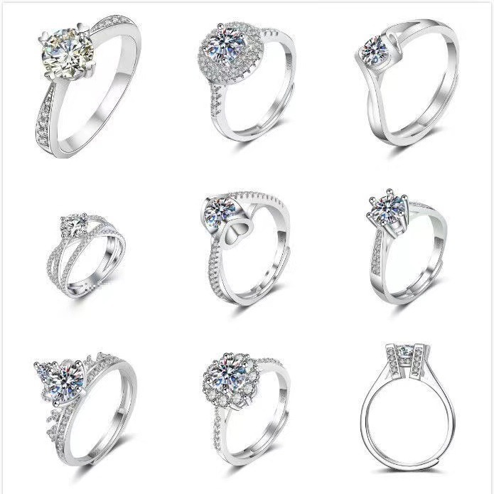 Free shipping S sier moissanite ring for women ic six claw love heart clover designer rings jewelry wholesale size ustable Free shipping