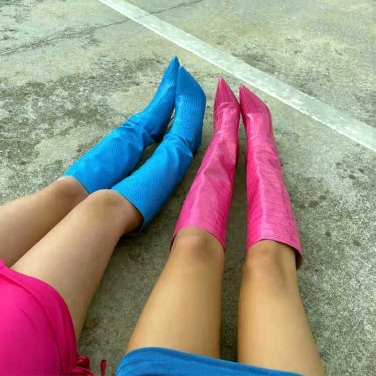 Personalized Pointed Fashion Boots Fluorescent Green Martin Boots Long Boots Stiletto High Heels Boot Versatile Look Thin Straight Ankle Boots 240826