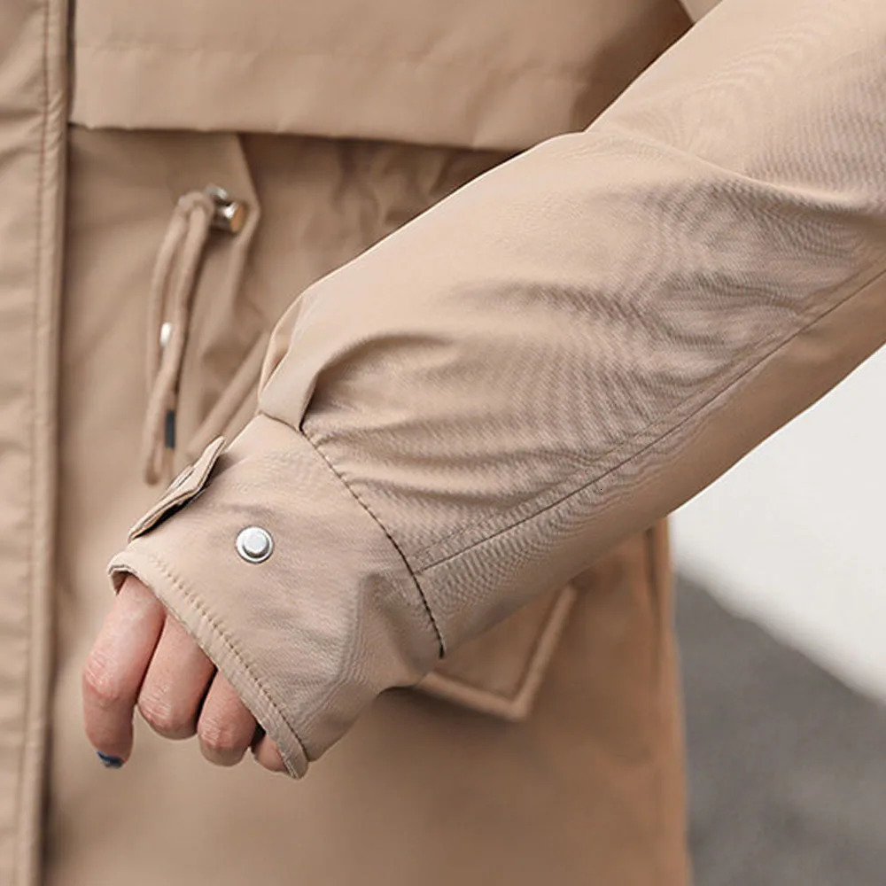 Womens beige Plus velvet winter coat jacket Parkas outdoor fur collar womens Korean streetwear 241010