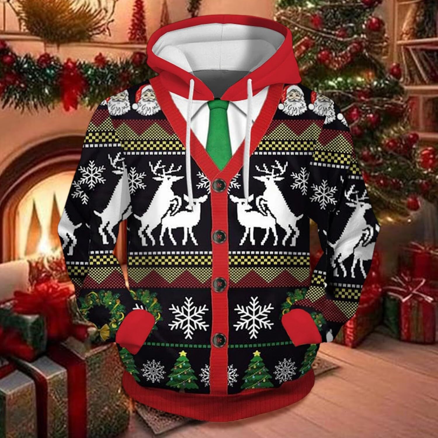 Hoodie for Mens Womens Ugly Christmas Sweater for Men Long Sleeves Sweatshirt 3D Print Pullover Sweaters Xmas Outshirts Graphic