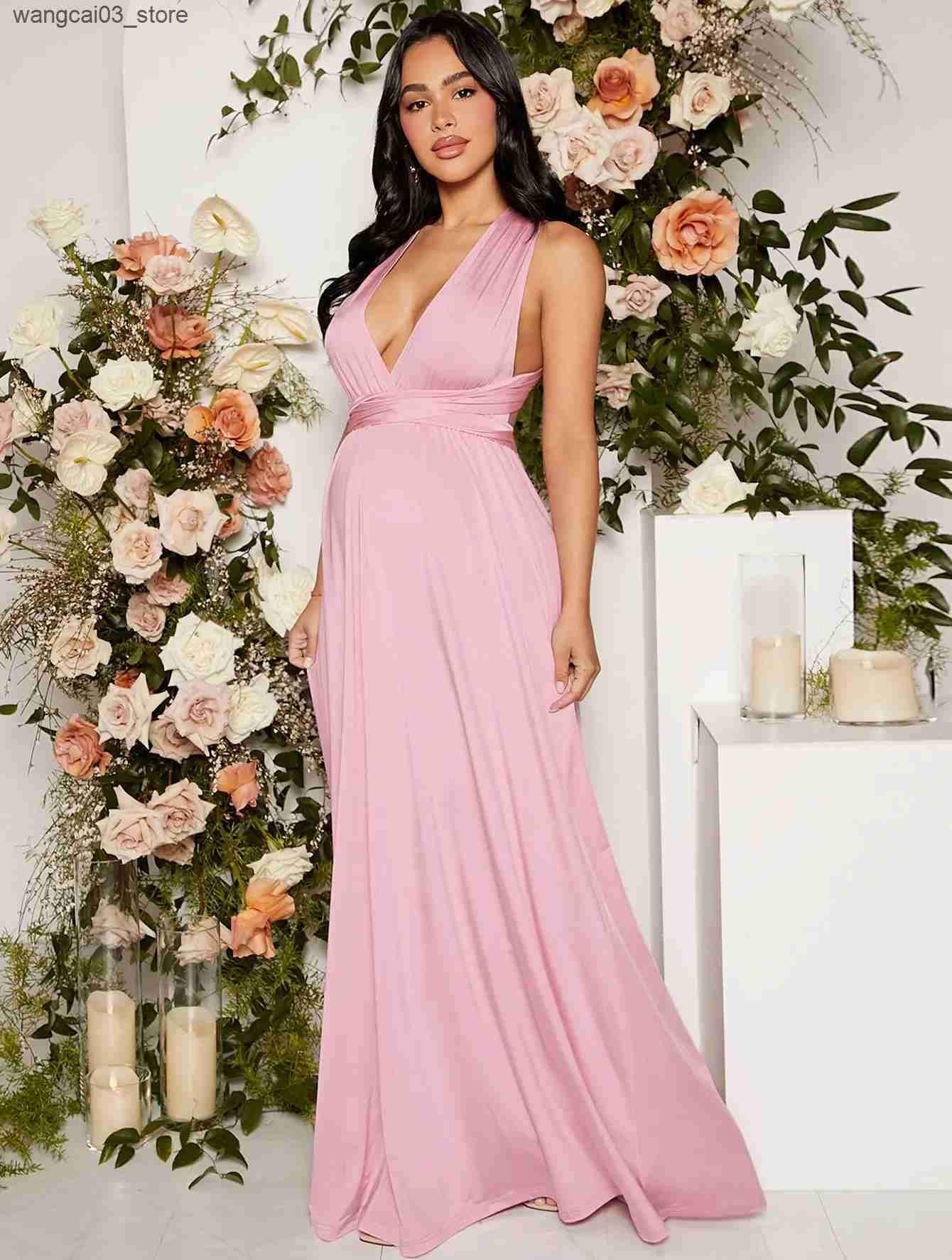 Maternity Dresses Sexy Maternity Women Multiway Wrap Dresses Premama V-Neck Bandage Maxi Bridesmaid Party Dress Pregnant Photoshoot Evening Gowns L240