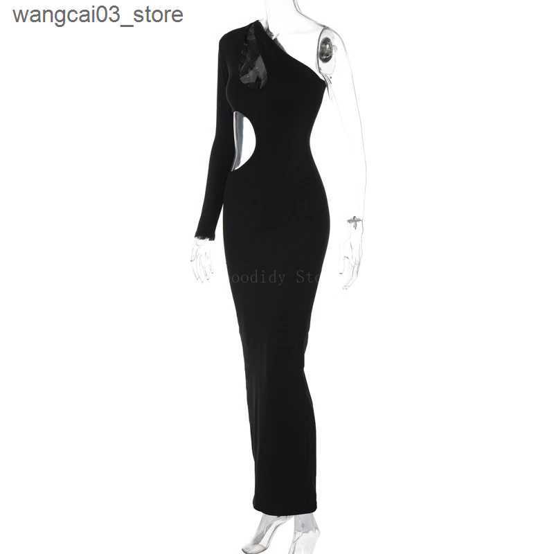 Maternity Dresses Sexy Off-shoulder Maternity Dress with Wrap Front and Hollow Out Design - Irregular Hemline and Solid Color Long Sleeves L240910