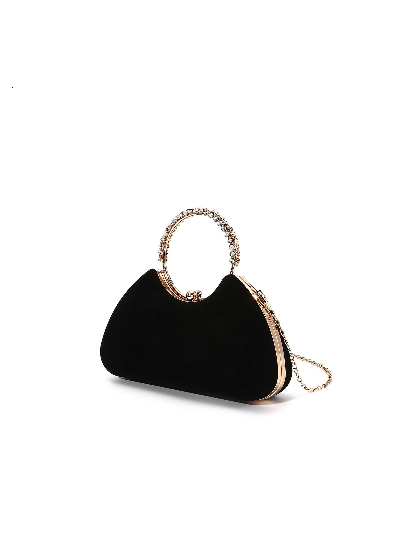 Solid Black flannelette with diamond handheld specialshaped box bag woman evening for party and wedding 240925