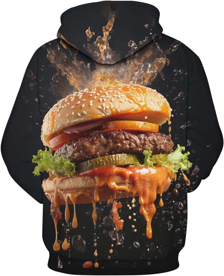 Hoodie for Mens Womens Mens Funny Burger Graphic Hoodies Casual 3D Printed Street Fashion Long Sleeve Hoodie Graphic Hoodies sweatshirt