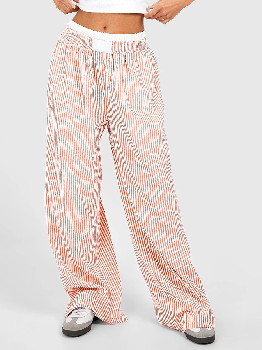 Y2k Striped Wide Leg Pants: Comfy Pinstripe Lounge Bottoms For Women's Street Style