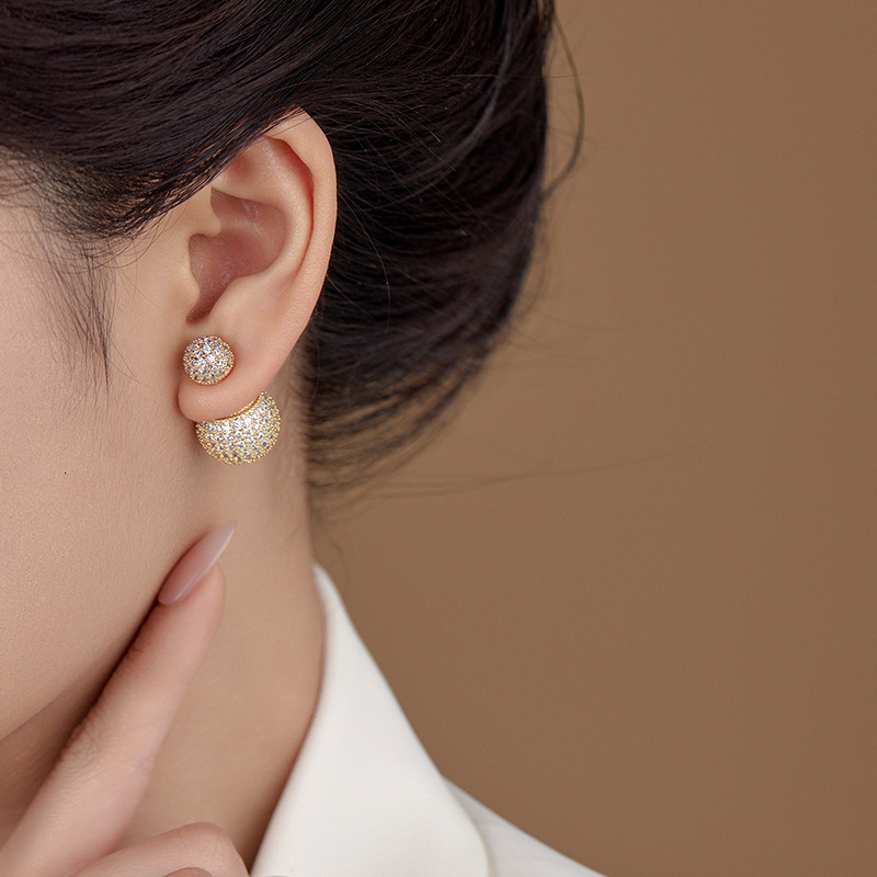 New Light High end Round Ball with Micro inlaid Zirconia Zircon Stones, Wearing Earstuds in Front and Back, Women's Style Earrings