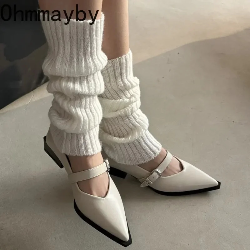 Mary Jane 2024 Summer Pointed Toe Low Heel Shallow New Single Pumps Women Fashion Buckle Shoes 240927