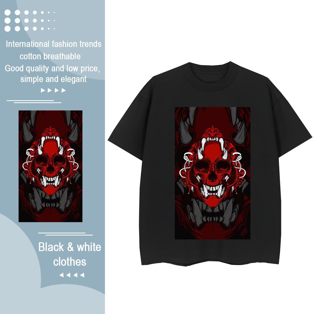 Factory Direct T shirt 100% Cotton 230g Breathable Crew Neck Sports Street Wear skull Tshirt for Man Woman 5A Cartoon Print Tops Shirt