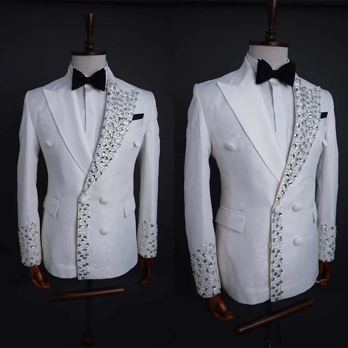 Large Crystal Mens Wedding Tuxedos Peaked Lapel Tailored Jacket Birthday Party Prom Groom Wear One Piece