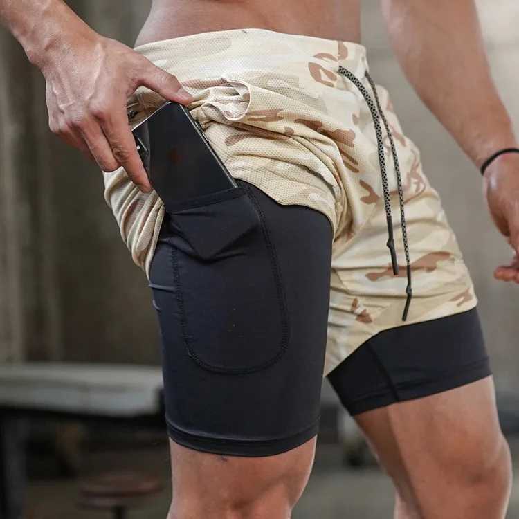 Mens Performance Shorts Soil Color 2-in-1 Gym Shorts Compression Stretch Sports Shorts Quick Drying Fitness Exercise Summer W241010