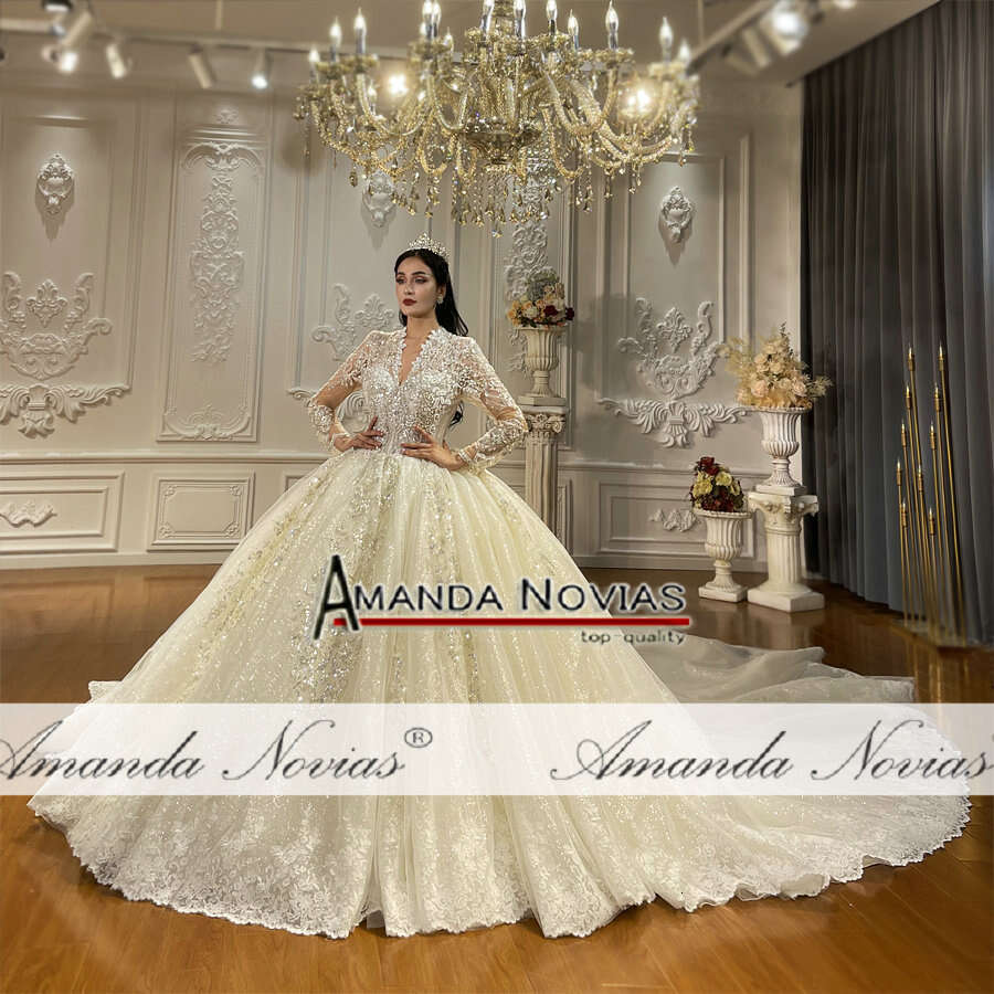 Champagne Color Wedding Dress With V-necke