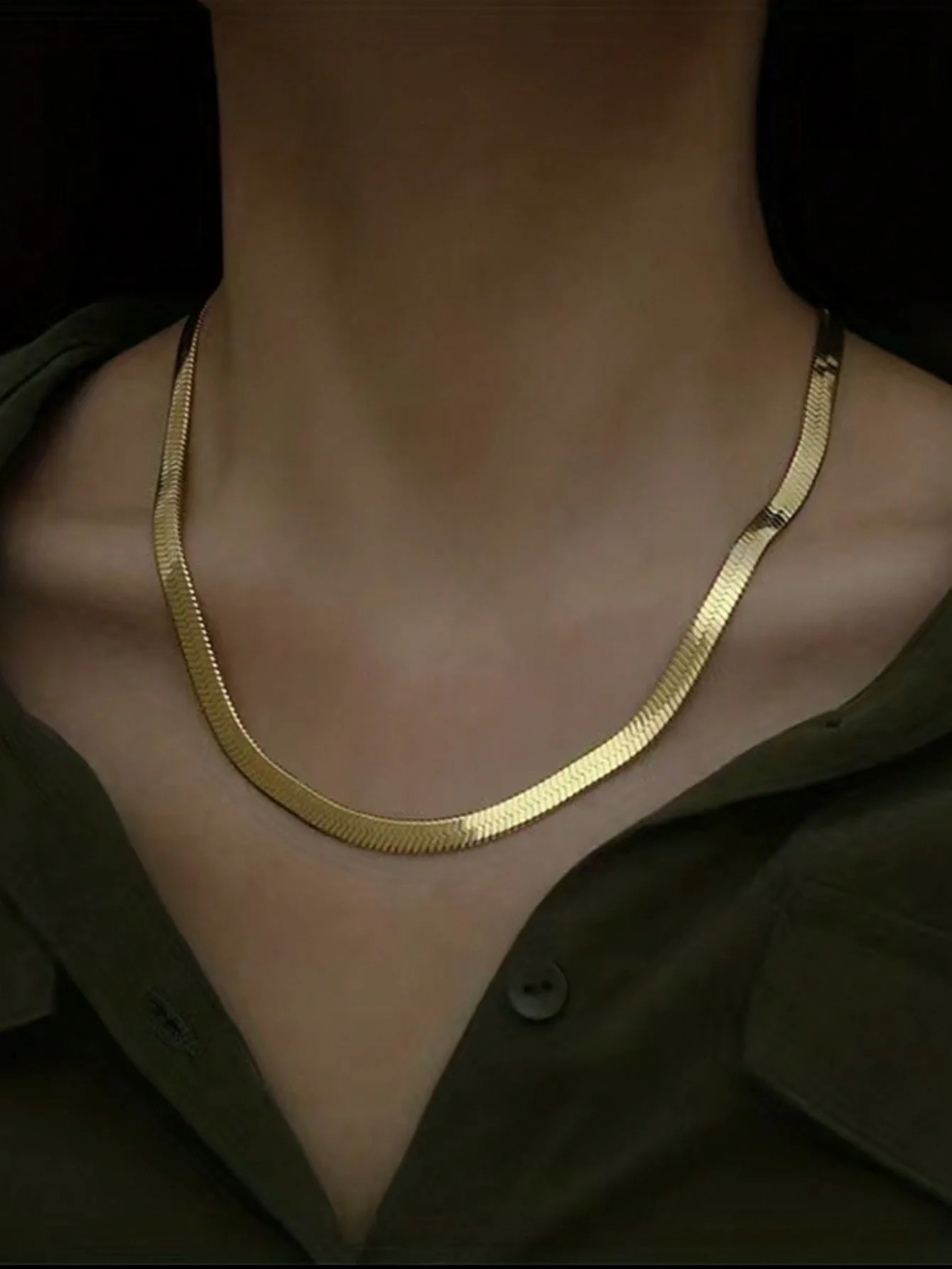Snake Chain Gold Plated Stainless Steel Flat Necklace 5mm Fashion Choker Hip Hop Herringbone For Men Women Gift Jewelry 240930