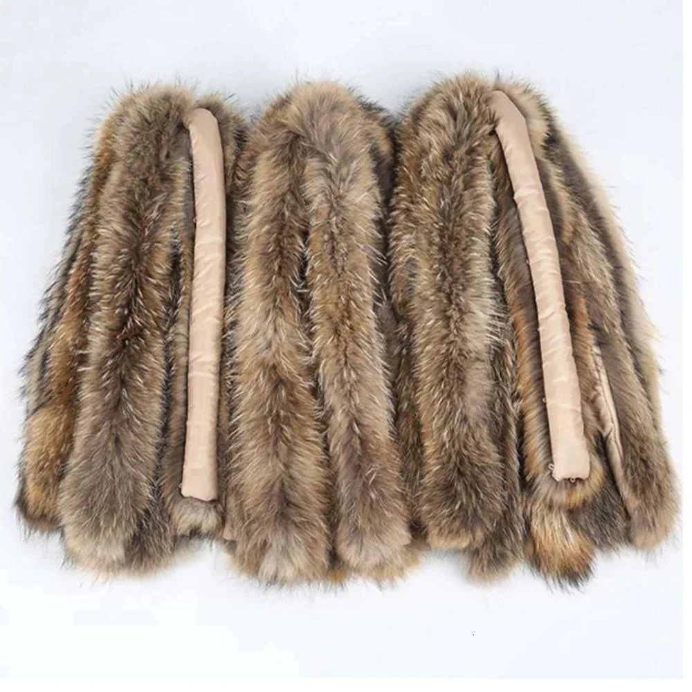 100% genuine fur necklace for women warm natural raccoon fur scarf childrens winter down jacket hooded fur decorative jacket accessories 241011