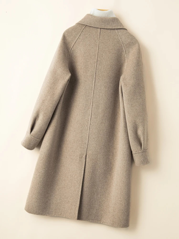 Reversible cashmere coat for women small medium long high-end double-sided cotton doll collar loose fit 100% wool coat 241011