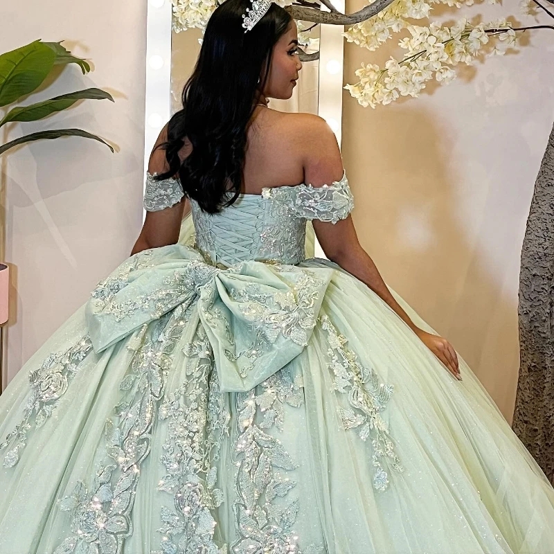 Sage Green Quinceanera Dresses Formal Luxury Party Beading Lace Appliques Sweet 16 Dress Graduation Ball Gwon Vestido De 15 Anos