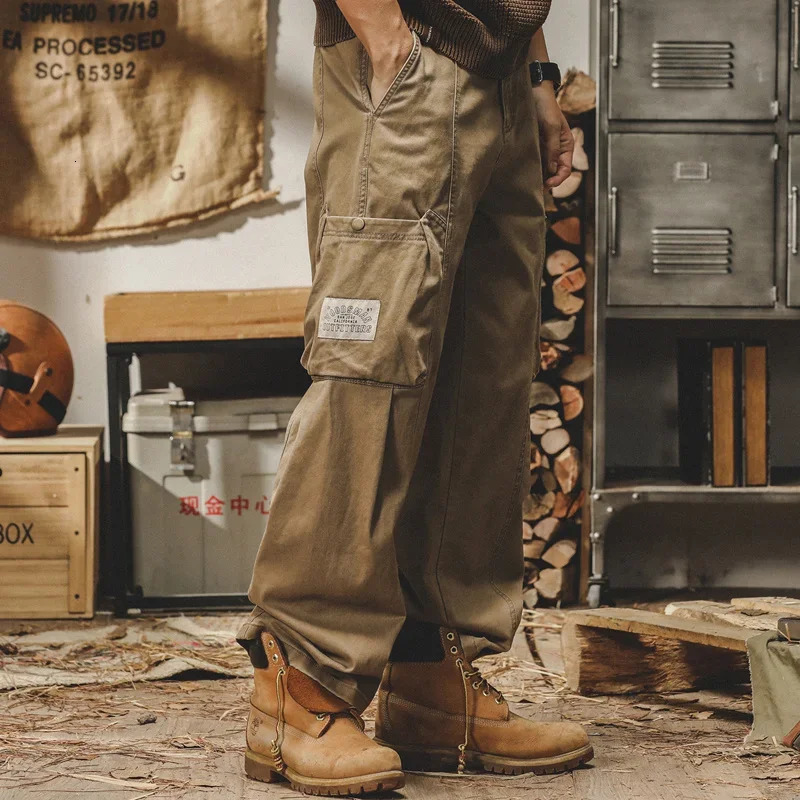 military multi pocket mens cargo pants autumn casual tactical bag style handcart Y2K retro decal wide leg sports pants 241007