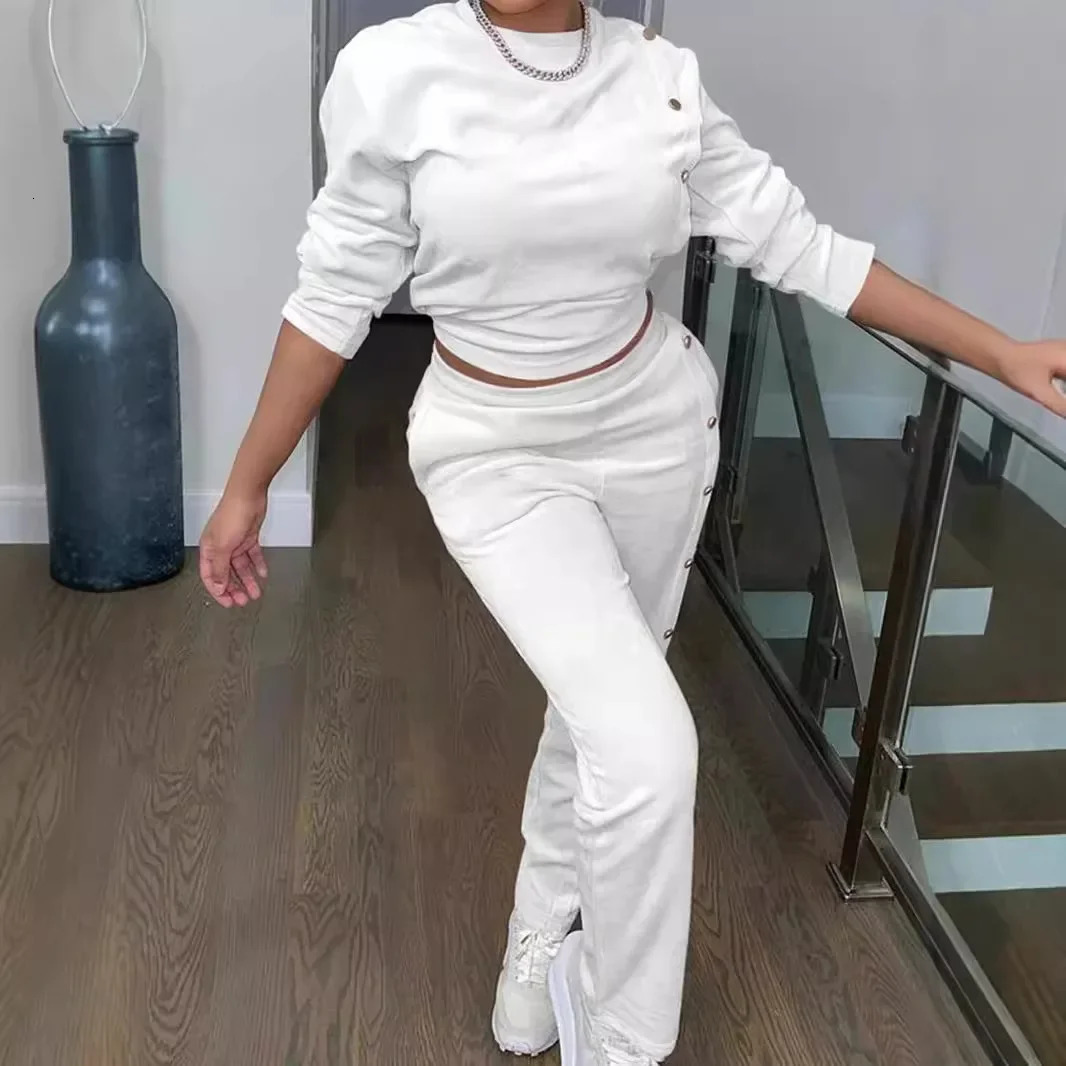 Womens twopiece side chest sports shirt long sleeved topmens fashionable casual matching pants set 2piece 241008