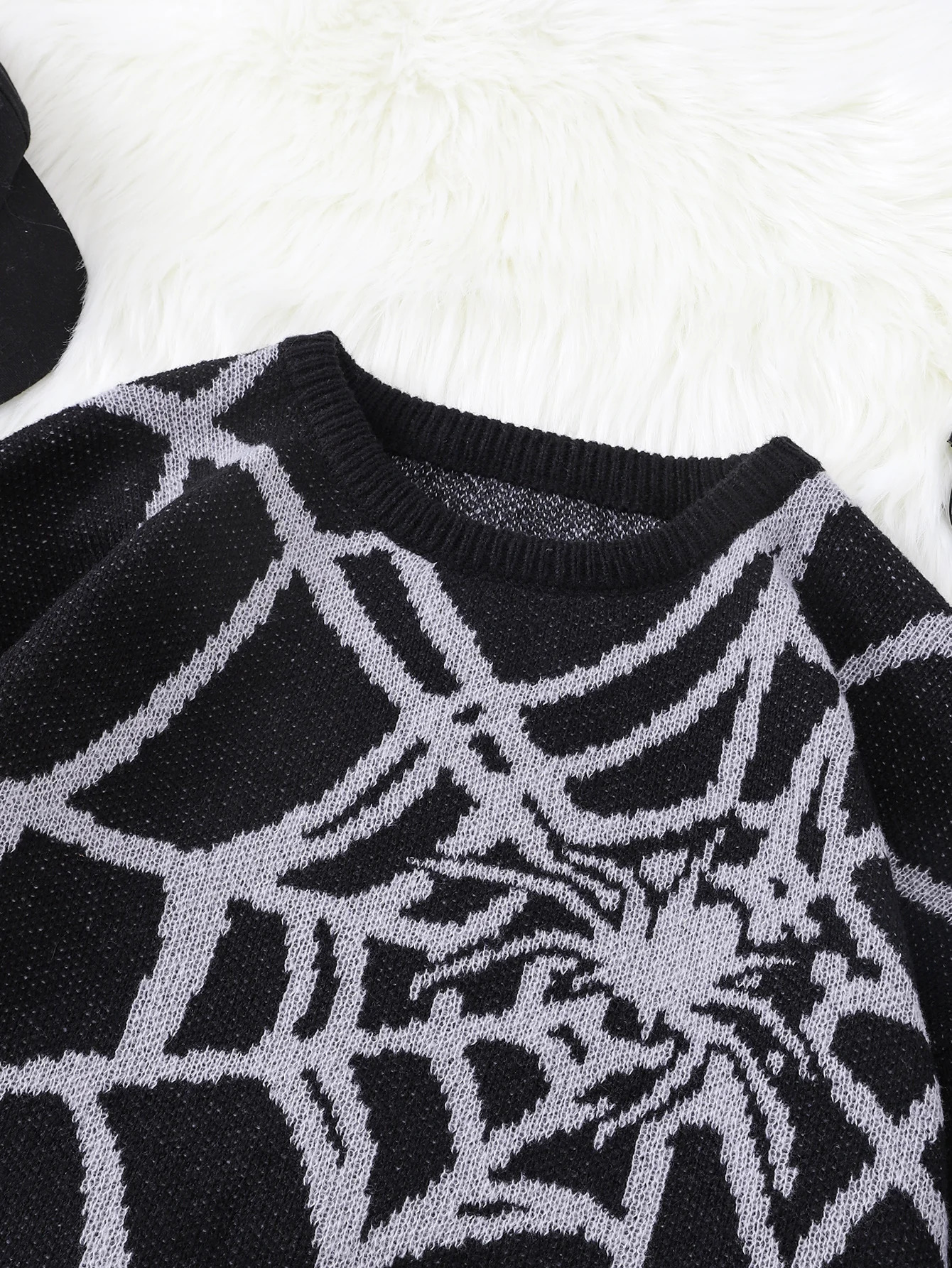 Autumn and Winter Spider Web Jacquard Pattern Pullover Sweater Casual Round Neck Knitted Mens 241009