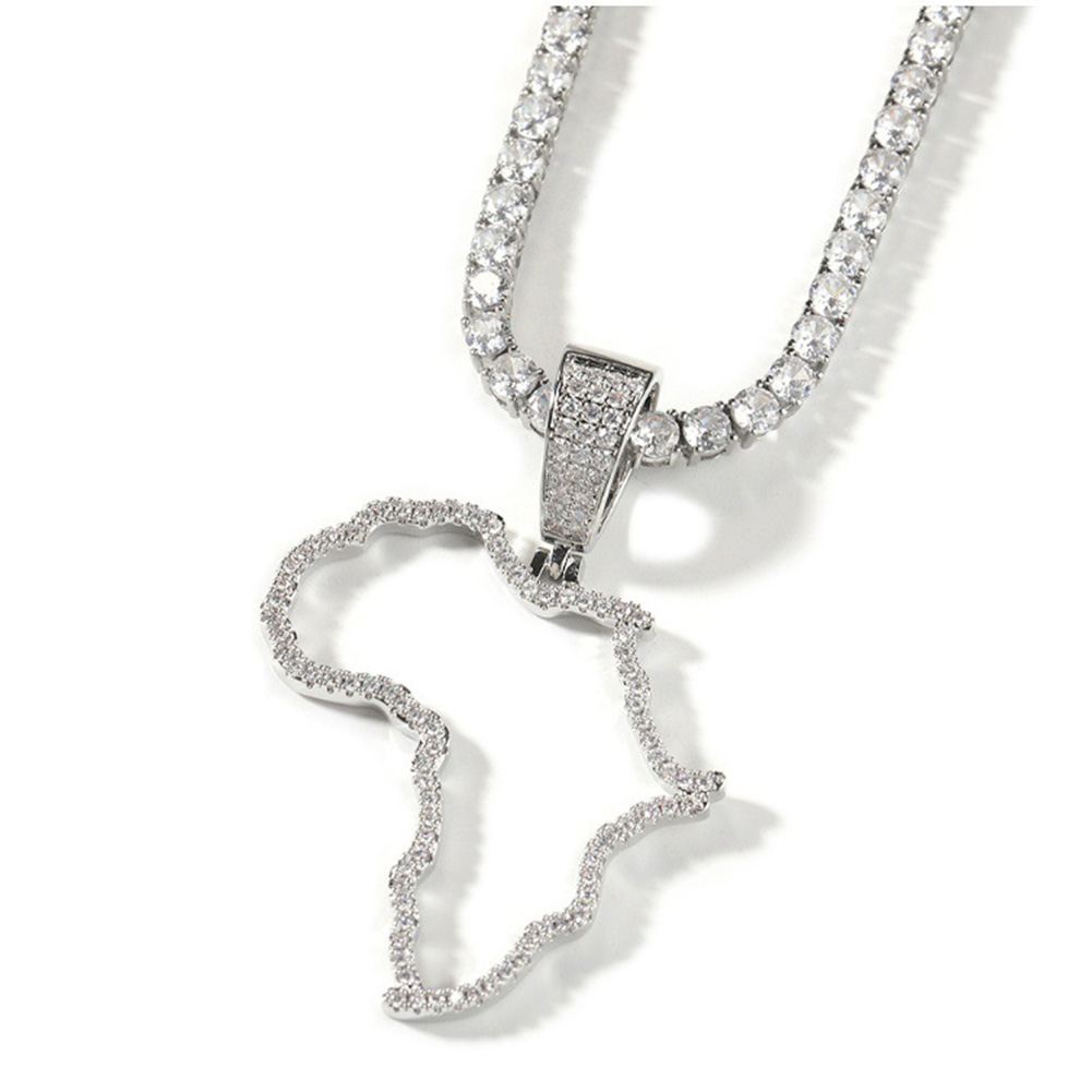 Vintage Hollow Map of Africa Pendant Necklace 5A Zircon Men Women Couple Jewelry