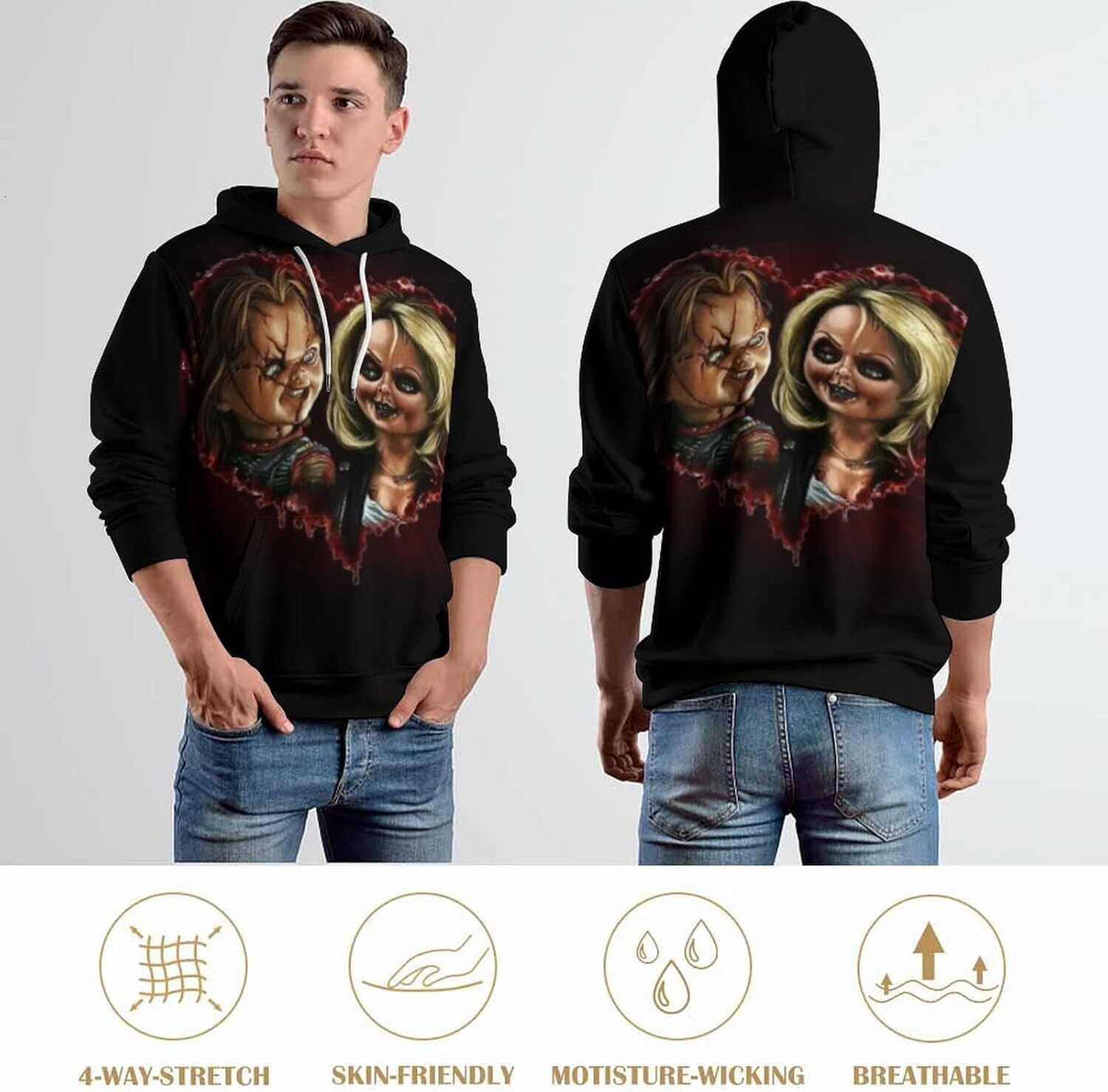 Hoodie for Mens Womens Mens Long Sleeve Chucky 3D Horror Print Hoodie Spring And Autumn Blouse Graphic Hoodies sweatshirt Pullover Long Sleeve keep wa