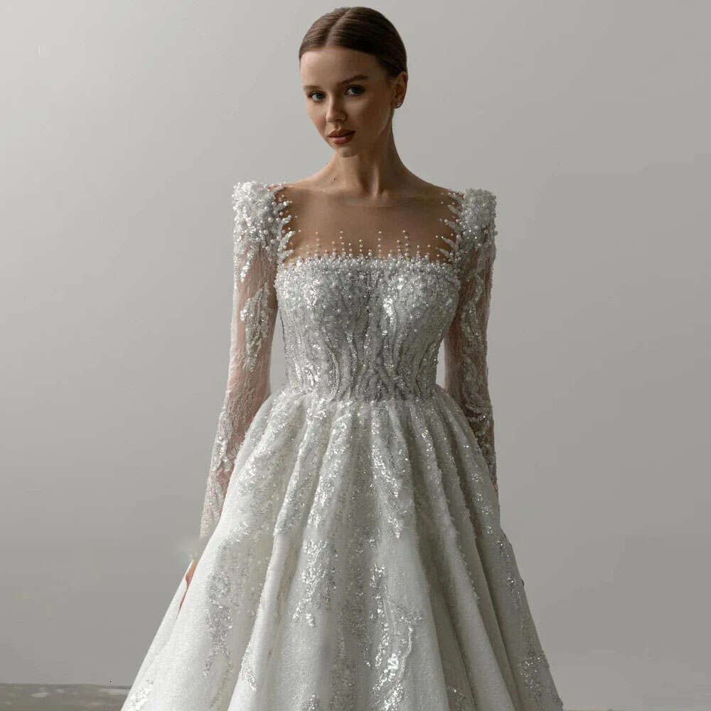 Elegant A e Bridal Gowns2024 Square Neck Long Sleeve Wedding Dress Tailor Made Lace Beaded High Quality Women Clothing