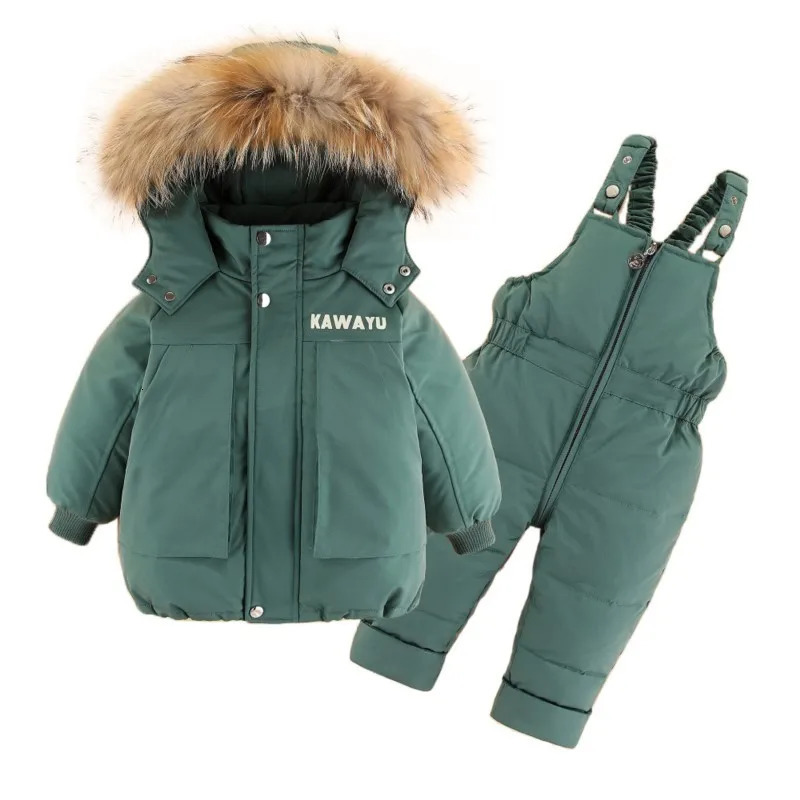 UNITIM Winter Boys Hooded Warm JacketSolid Coat 13 Year Old Preschool 2PCS Skiing Clothes 241007