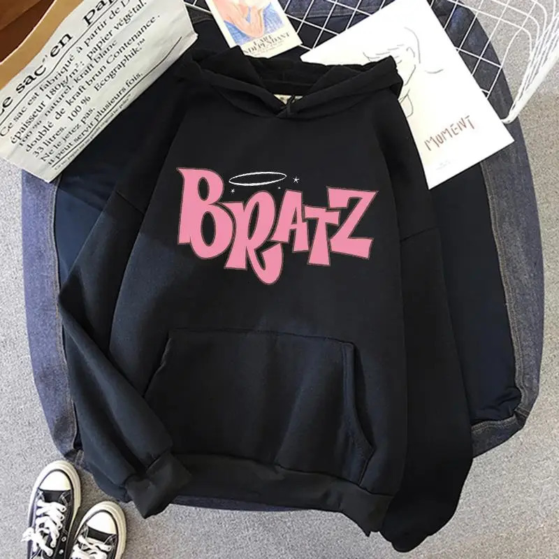 Bratz Letter Printed Plus Size Hooded Sweatshirt Men Women Hoodie Hip Hop Long Sleeve Streetwear Unisex Comfortable Clothes Tops 241009