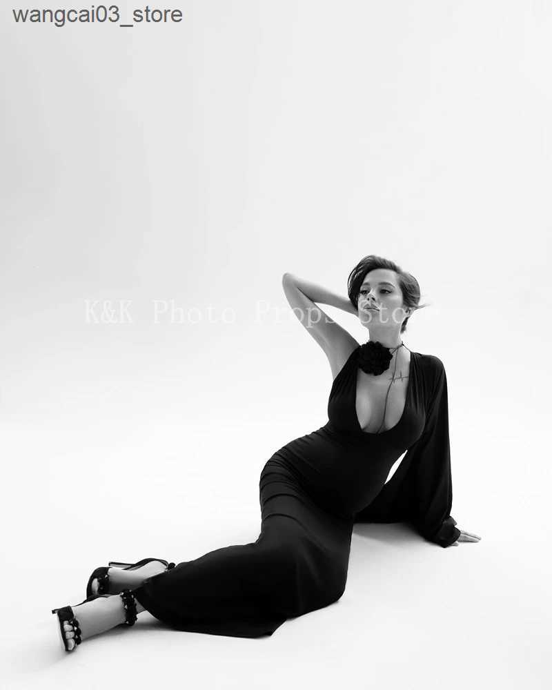 Maternity Dresses Maternity Dresses Photoshoot Elegant One Shoulder Sleeveless Low Cut Backless Evening Gown for Photography Maternity Wear L240910