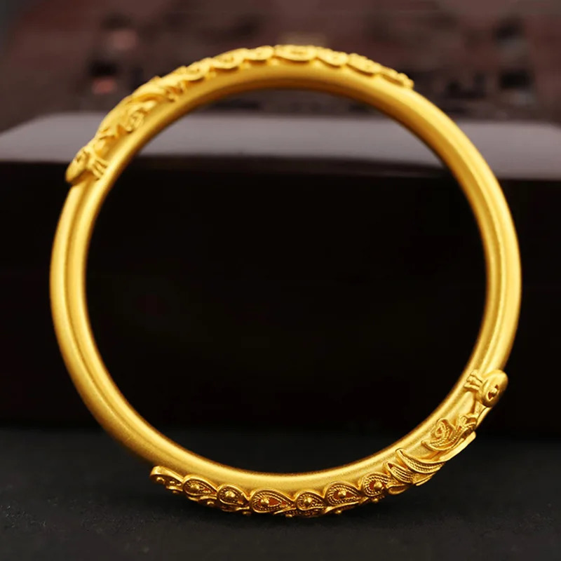 24K pure gold bracelet 999 dragon and phoenix bracelet womens retro inlaid peacock bracelet AU750 240929
