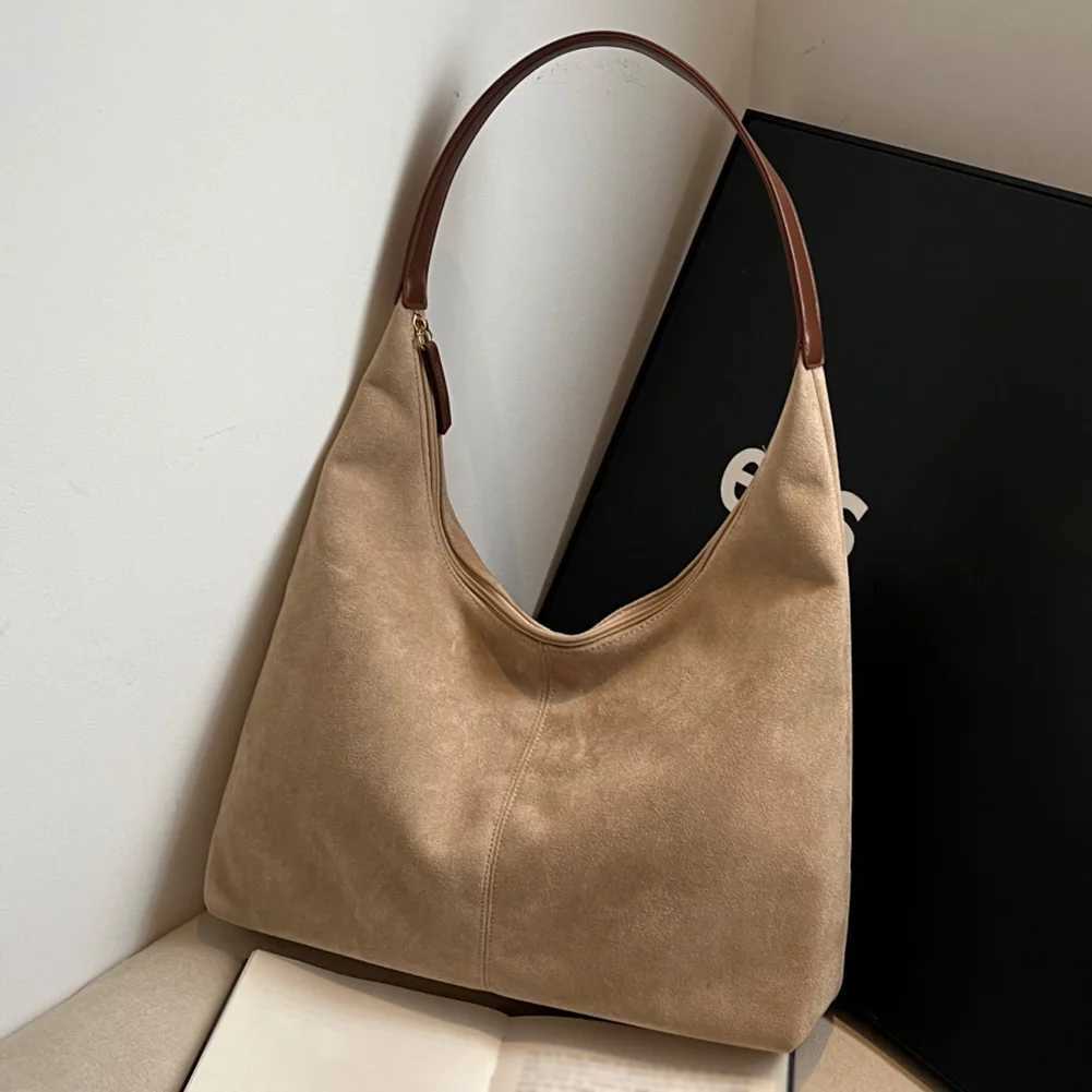 Women Suede Tote Bag with Multi Pockets Crescent Zipper Closure Underarm Large Capacity for Work Travel 241011