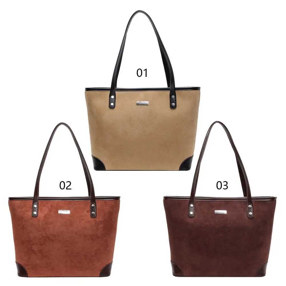 Ladies Faux Suede Tote Bag Large Capacity Shoulder Satchel Zipper Handbag Slouchy for Shopping Travel Work 241018