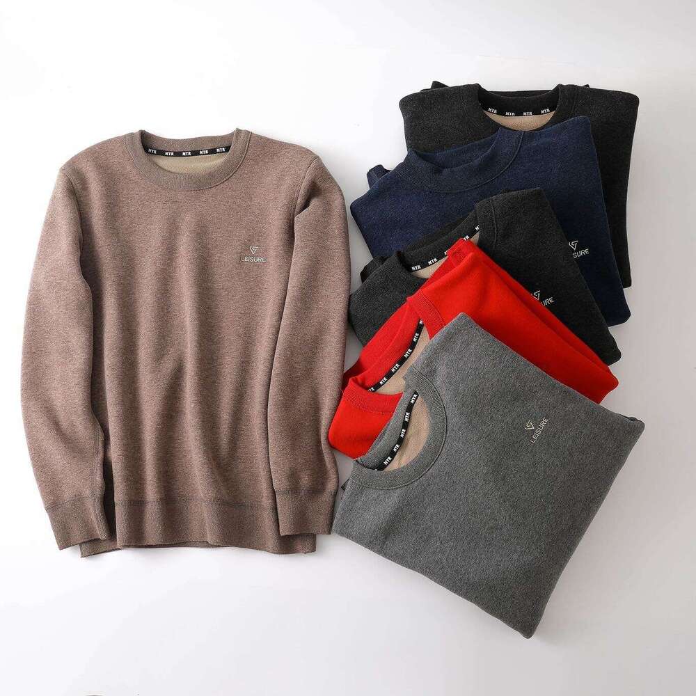 Men's warm cotton jacket, single piece top, lamb fleece mid neck knitted sweater with thick fleece, winter fashion base shirt
