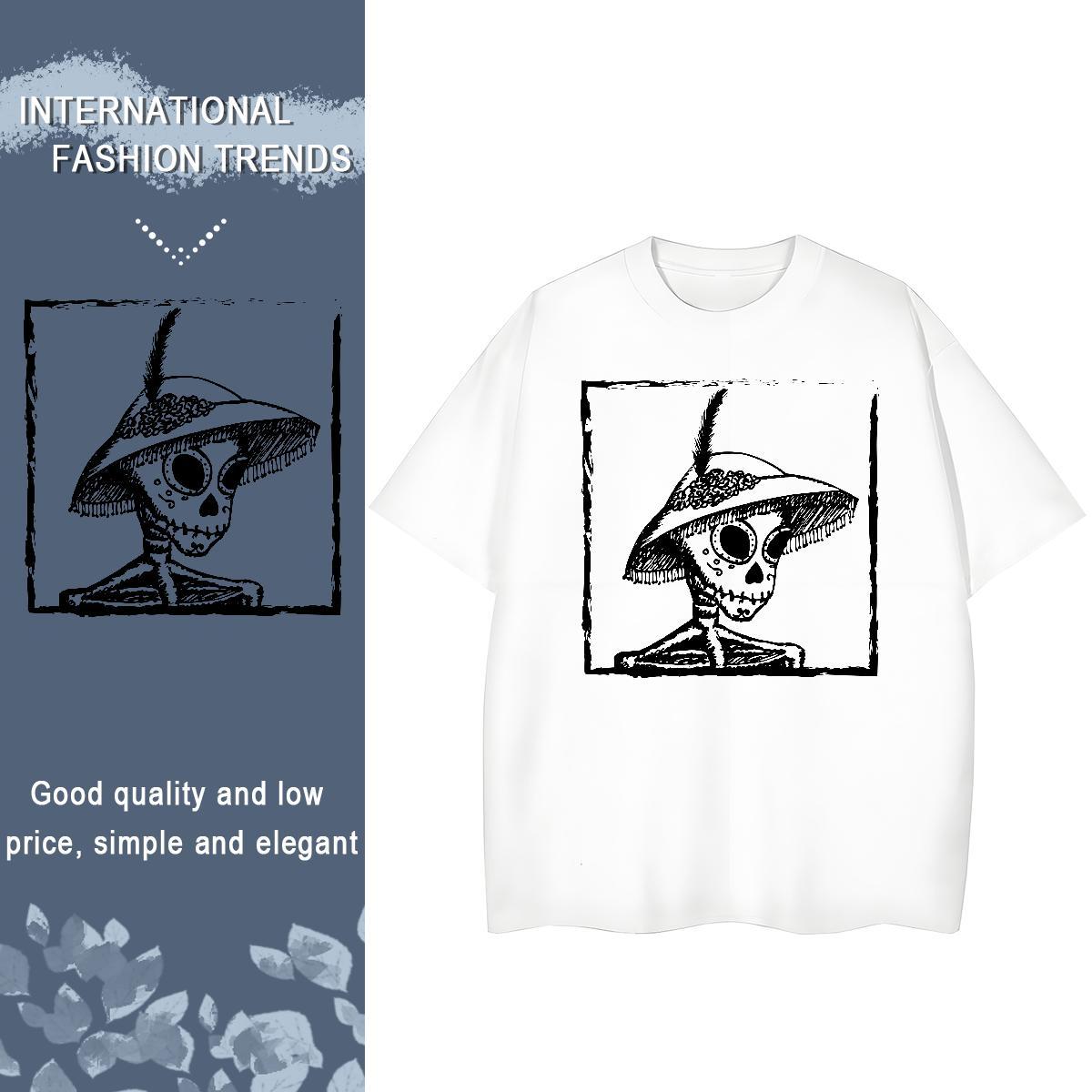Fashion Casual Women T Shirts 230g Pure Cotton Short sleeve Soft Home Outdoor skull Women Tees Loose fit Custom Printed Clothes