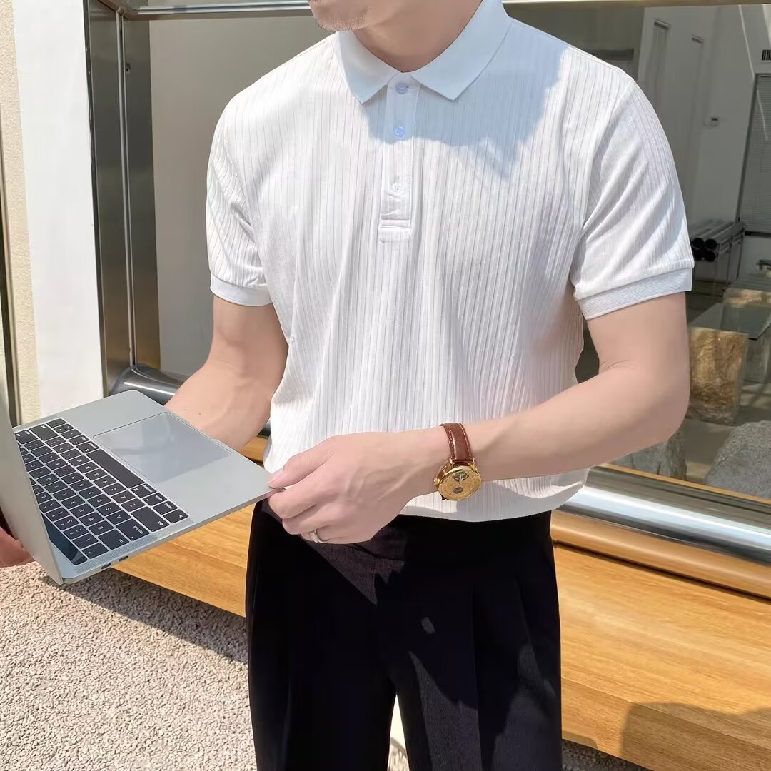 Shirts T Men's Polos Sweaters Clothing Casual Striped Button Short Sleeve Tees Breathable Knitwear ees