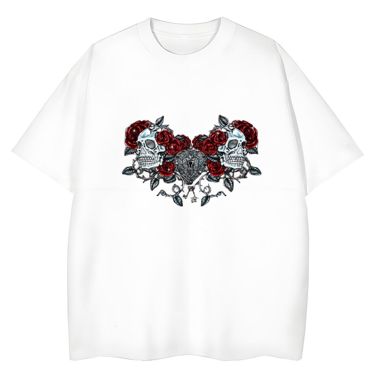 2024 Casual Woman T Shirts 230g 100% Cotton Crew Neck Daily Wear flower Unisex Tshirts Wholesale Cartoon Anime Tops