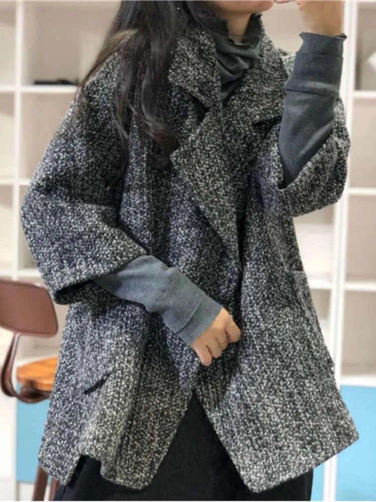 Oversized autumn and winter jacket set wool jacket womens plain weave fashionable loose womens jacket office womens jacket Coats 241007
