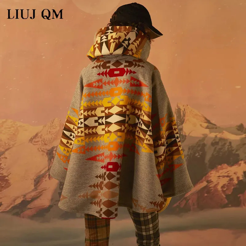 13 color womens wool coat printed hooded wool coat womens long sleeved loose fit coat womens coat and jacket winter autumn 241007