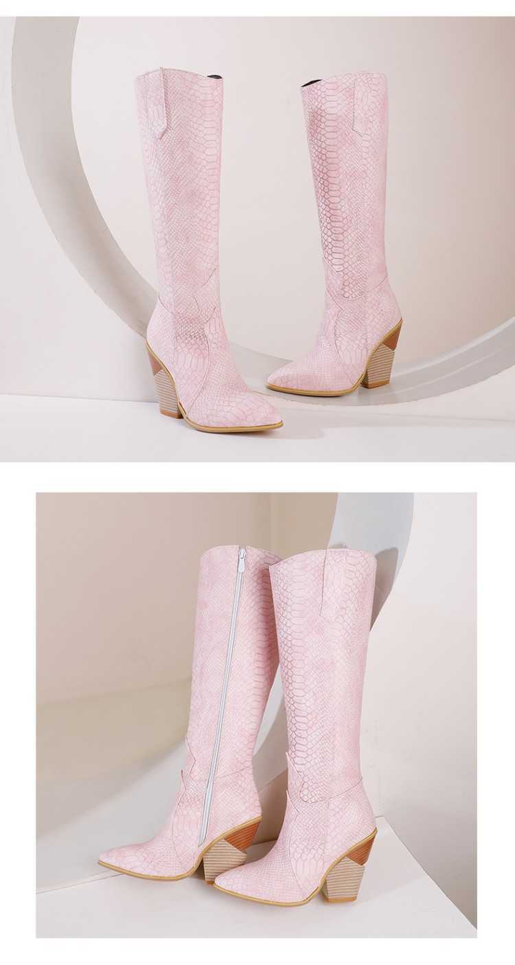 Sexy Pink Martin Boots High-heeled Womens Boots Pink Long Fashion Boots With Thick Heels High Boots 240826