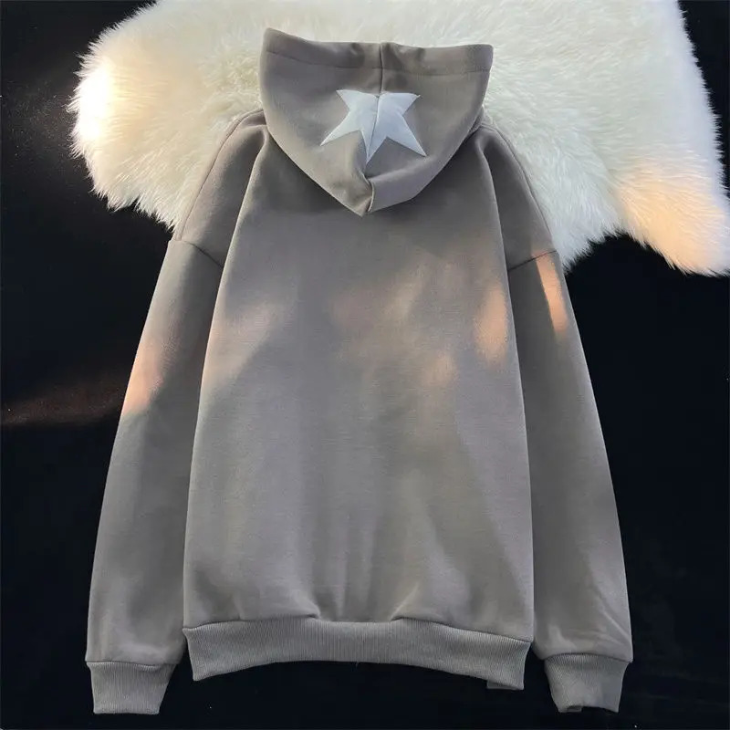 Womens Y2K Star Printed Hoodie Street Hip Hop Zipper Sweatshirt Couple Loose Cashmere Cardigan Unisex Hoodie Jacket Womens 241011