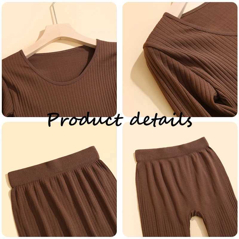 Women's Thermal Underwear FINETOO Womens Hot Underwear Winter Warm Thick Home Clothing Seamless Long Sleeve Top Womens Underwear 2-piece Set Slpw