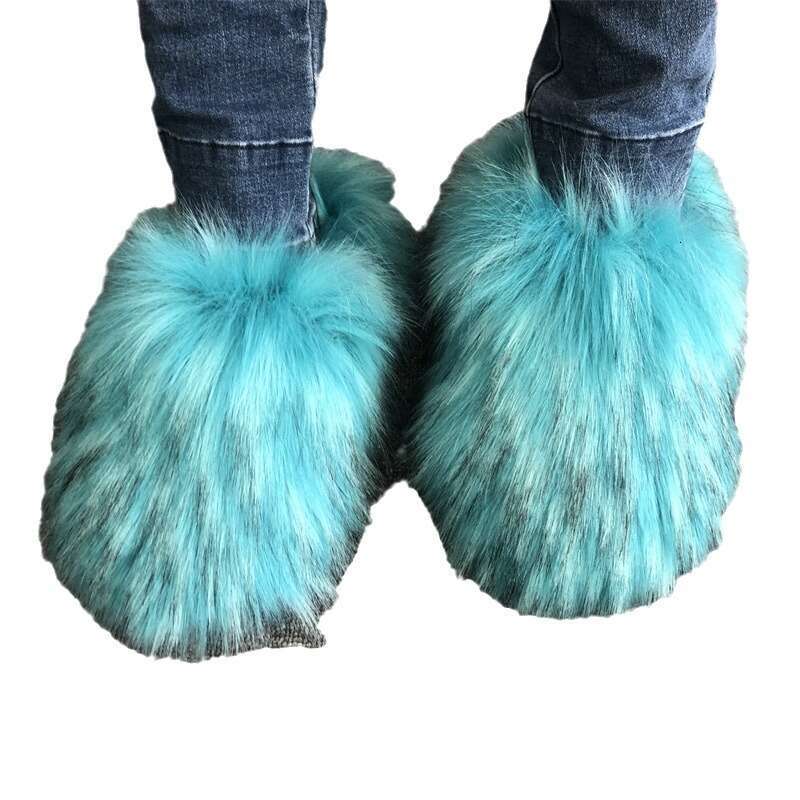 Women winter boots cotton shoes fuzzy raccoon women in autumn winter plush and warm faux fur slippers for home working shopping fashion winter boot bo