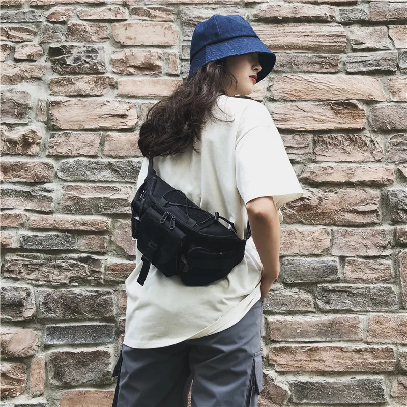 Hip Hop Techwear Crossbody Bag Mens Motorcycle Tactical Fashion Chest Bag Waist Bag Single Shoulder Backpack Sacoche Homme 241008