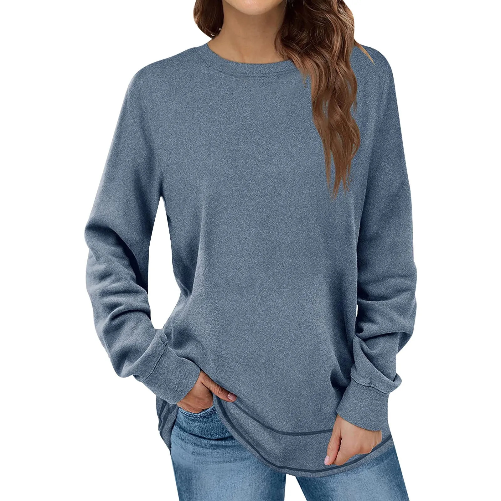 Womens Sweatshirts Soild Large For Women Crewneck Long Sleeve Fashion Shirts Tops Christmas Shirts Women Hoodies 241011