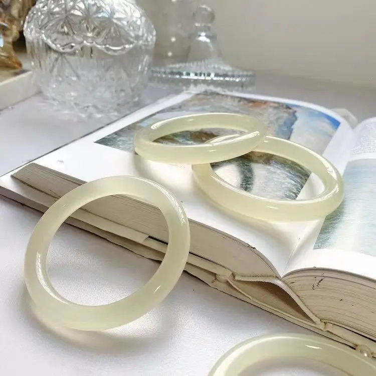 Ethnic style bracelet brings energy stone prayer peace jewelry classic blue and white jade bracelet round bar 241007